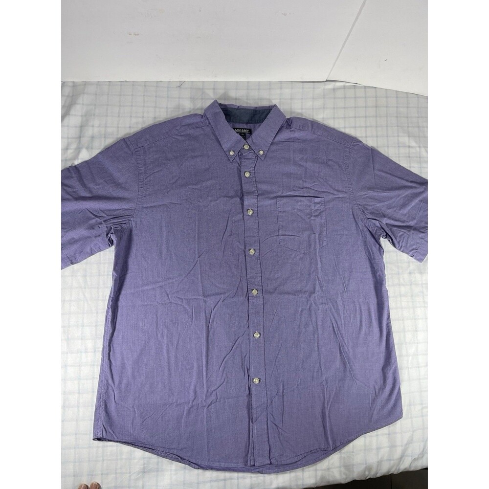 MIX & NY Men's XL Button Down Shirt Short Sleeve Purple Patterned 100% Cotton
